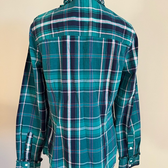 Crown & Ivy Green Plaid Ruffle Blouse Size Medium - Picture 9 of 10